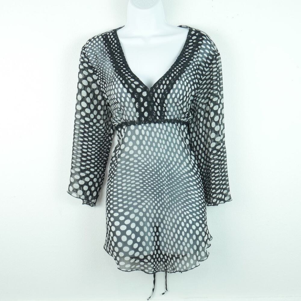 Vintage‎ Y2K Babydoll Top Sheer Chiffon Large Polka Dot Retro Psychedelic Large